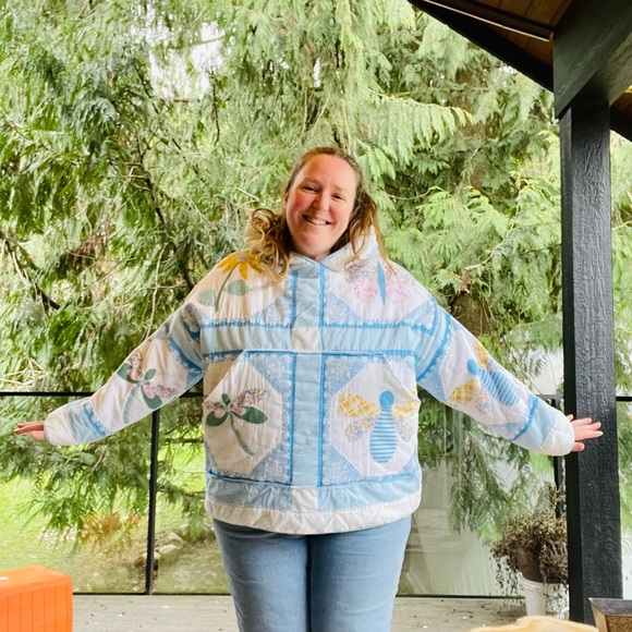 Handmade Sweaters - Handmade spring dragonfly & floral🌻 quilted hoodie OS